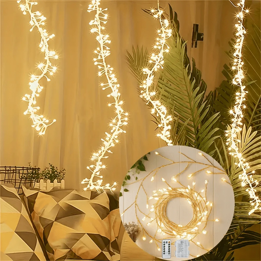1PC LED Fairy String Lamp, Warm Light 100LED/50LED Firecracker String Lamp, Indoor Sparkling Lamp For Festival Decoration, USB Power Supply, With Remote Control, DIY Flower Wreath Indoor Christmas Decoration Wedding Party Birthday Celebration, Indoor Party, Christmas Tree Firecracker String Lamp, Suitable For Christmas, Thanksgiving