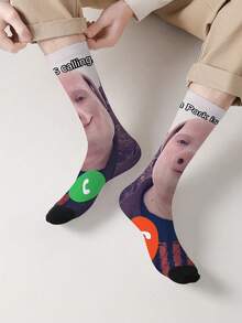 1双/3双装多尺码360度印花快乐骷髅袜，卡通可爱柔软透气袜，时尚休闲街头嘻哈袜，适合户外跑步、篮球、瑜伽等运动，过膝袜；水果图案时尚街头嘻哈袜，适合户外跑步、篮球、瑜伽等运动，过膝袜；万圣节短袜；可搭配黑色紧身裤、鲨鱼裤、过膝袜、压缩袜、情人节袜、美乐蒂袜子、趣味定制袜、舒适袜 - 彩色 - 查看 2