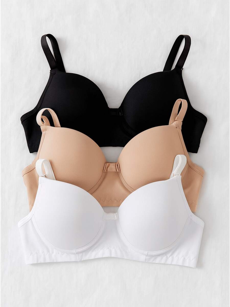 Kit Of Up To 03 Reinforced Bras In Basic Colors With Padded Support, Style And Well-Being. Essential Bras, Shaping And Support With Push-Up Effect. - Đen, Trắng và Be - Xem 1