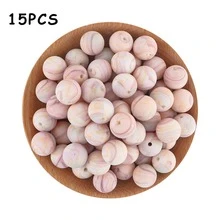 15pcs, Silicone Beads (15mm Printed Silicone Beads), Suitable For DIY Handmade Bead Pens, Keychain Pendants, Etc - Multicolor - View 15