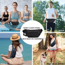 Riñonera deportiva para hombre y mujer, ideal para ciclismo, deportes al aire libre, running y viajes, bolso ajustable, resistente al agua, bolsillos múltiples, moda urbana, accesorios fitness y entrenamiento - Negro - Ver 3