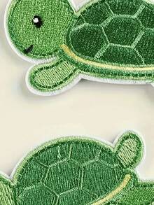 3pcs Green Turtle Iron-On Patches - Embroidered Patches For Clothing, Backpacks, Hats, Etc. - Casual Style - Made Of Polyester, Computer Embroidered, Cartoon Animal & Fruit Fabric Patches, Clothing Accessories, Decoration For Hats And Journals, Embroidery Patches - Multicolor - View 2