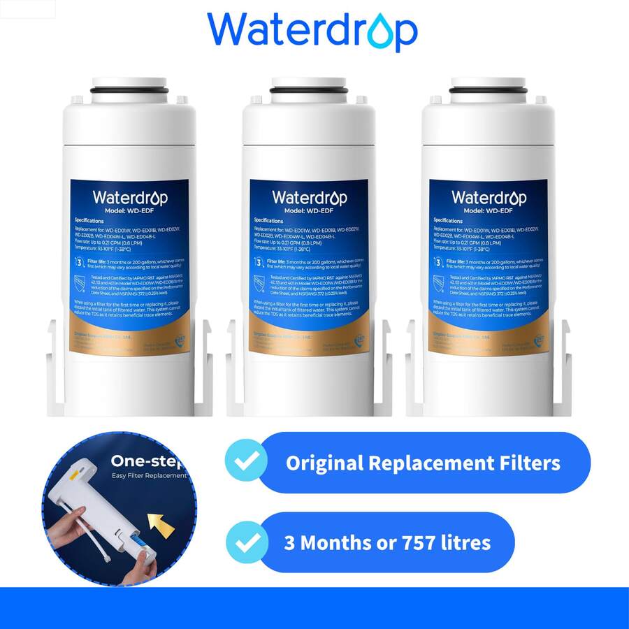 Waterdrop WD-EDF Replacement Filters For All Waterdrop Instant Water Filter Jugs, WD-ED01W, WD-ED01B, WD-ED02, WD-ED04, Last Up To 3 Months Or 757 Liters (2-Pack) - White - View 1