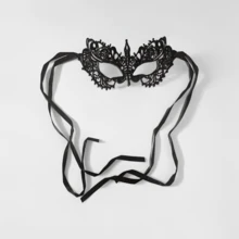 Adult Masquerade Ball Mask, Diamond Inlaid Satin Belt Style, Mysterious And Fun Lace Mask, Couple Style And Men's And Women's Lace Headwear And Clothing, Christmas Mask - Black - View 11