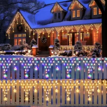 1PC Solar Outdoor Snowflake Curtain Triangular Fishing Net Light String, 100LED New Year And Christmas Atmosphere Decoration Light, Outdoor Hanging Fairy String Light, Outdoor Garden Terrace Roof Decoration, Wedding, Party, Christmas, Halloween Decoration, 8-Mode (500mAh) - Solar - View 1