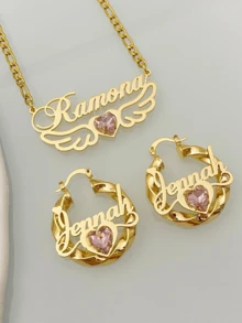 Bộ trang sức đá quý theo tháng sinh cá nhân hóa, dây chuyền và bông tai khắc tên riêng, bộ trang sức khắc tên cá nhân hóa làm quà tặng, trang sức mạ vàng cá nhân hóa, phù hợp cho phụ nữ, bé gái và thanh thiếu niên, trang sức dành cho phái nữ. - Nhiều màu - Xem 3