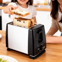 Toaster de acero inoxidable negro de 2 rebanadas con función de hacer sandwiches y congelador - Material duradero de PP, fácil de limpiar, perfecto para desayuno en casa, fabricante de sandwiches - Tipo de Enchufe A USA (110-127V) - Ver 5