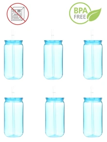 1PC/6pcs Colorful Plastic Cups With Lids And Straw PET Can Replacement For Water Bottle Shaped Cute Tumbler Drinking Plastic Cups For Party, Coffee, Milk Outdoor Sippy Cup Simple