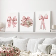 3件套粉色蝴蝶结与书本帆布墙画 - 现代印花装饰画，适用于客厅、卧室、办公室 - 家居艺术，完美的房间装饰 - 帆布材质（带框） - 彩色 - 查看 12