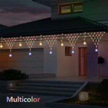 1PC Outdoor Snowflake Triangle Mesh Light String, 100LED, Outdoor Garden Decoration Ambient Light, Icicle Curtain Waterfall Light, Solar Mesh Light LED Starry Atmosphere Light, Outdoor Decoration Icicle Light Star Fish Net Eaves Rainbow Light, Solar Power Supply, 8 Modes, Suitable For Roof, Eaves, Windows, Balconies, Pavilions, Gardens, Party Decoration Lights (500mAh) - Solar - View 9