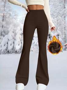 Women's Thermal Thermal Lined High Waist Flare Pants, Winter Fitness Warm Thick Leggings Soft Yoga Pants, Women's Clothing, Women's Winter Clothing