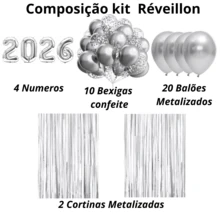 New Year Balloons Kit Bouquet Decoration + Metallic Curtains 35 Balloons End Of Year Party - 銀色 - 查看 4