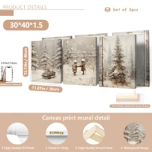 مجموعة 3 قطع من لوحات الجدار الفنية الرجعية، مجموعة لوحات جدارية على قماش للأشجار الصنوبرية والغابة الثلجية - مقاومة للماء، بإطار خشبي لديكور المناظر الطبيعية الشتوية، هدية عيد الميلاد المثالية، ديكور عيد الميلاد | ملصق عيد الميلاد | مؤطر أو غير مؤطر، ديكور الغرفة، ديكور المنزل، ديكور غرفة السكن الجامعي، هدايا لديكور الجدران في الفندق، المنزل، غرفة المعيشة، غرفة النوم، الحمام والمكتب