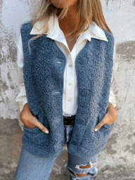 Veste de gilet élégante et décontractée pour femmes grandes tailles avec boutons et poches avant, convient pour les déplacements quotidiens