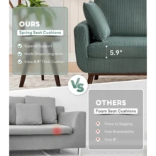 Tbfit 65" Corduroy Couch For Living Room, Mid Century Modern Loveseat Sofa With Spring Cusions For Bedroom, Small Comfy Upholstered Love Seat Easy Assembly With Solid Wood Legs & 2 Pillows, Green - 65吋綠色 - 查看 7