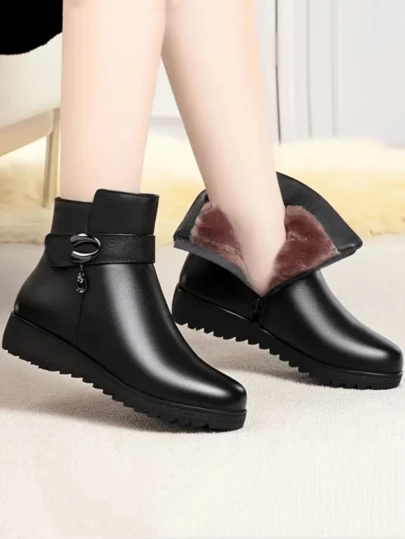 Botas de nieve para mujer, versátiles y de moda, botas de invierno antideslizantes con forro térmico, botas de tobillo para mujer de talla grande, botas de tobillo ligeras, botas aisladas gruesas y cálidas