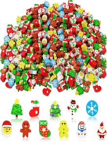 100 Stücke Weihnachts-Mini-Radiergummis, verschiedene Designs wie Schneemann, Weihnachtsmann, Schneeflocke, Weihnachtsbaum Bleistift-Radiergummis im Großpackung, verwendet als Geschenkfüller, Belohnungen, Weihnachtsparty-Geschenke, Weihnachtsdekoration, Weihnachtszubehör - Verschiedenfarbig - Übersicht 2