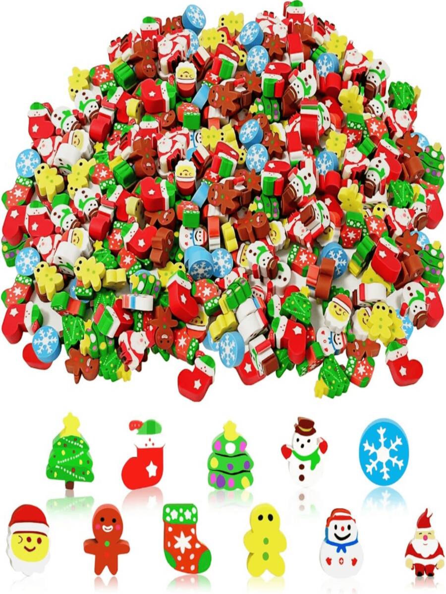 100 Stücke Weihnachts-Mini-Radiergummis, verschiedene Designs wie Schneemann, Weihnachtsmann, Schneeflocke, Weihnachtsbaum Bleistift-Radiergummis im Großpackung, verwendet als Geschenkfüller, Belohnungen, Weihnachtsparty-Geschenke, Weihnachtsdekoration, Weihnachtszubehör