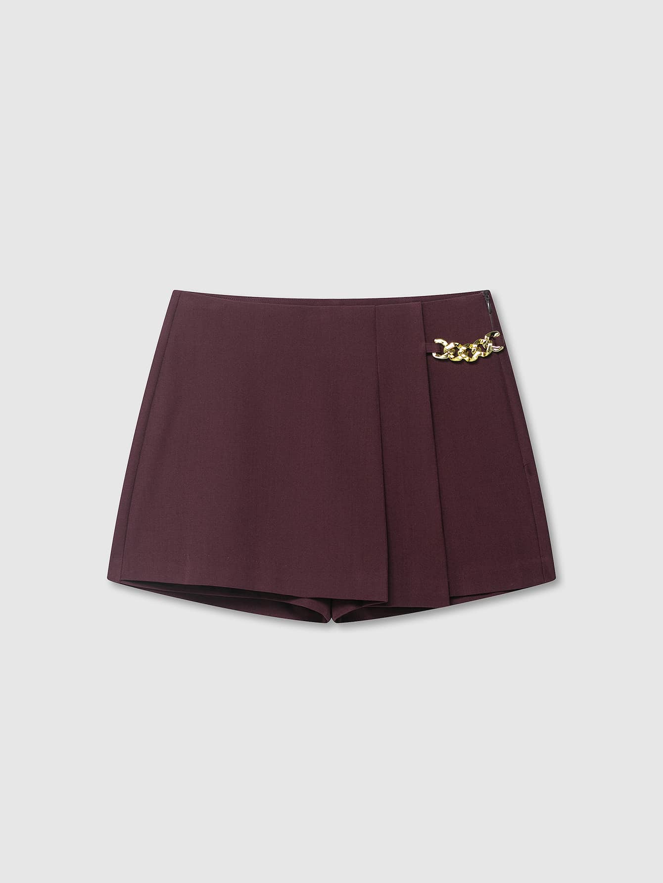 Women's Solid Color High Waist Chain Pleated Casual Culottes - Burgundy - View 1