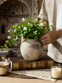 一件传统手绘复古侘寂风格陶瓷花瓶，可盛水，赤陶花瓶，简约装饰花瓶，日式侘寂风格圆腹窄口花瓶，适合民宿艺术装饰，做旧风格为房间增添奢华富丽的气息。现代简约，创意设计 - 多色D - 查看 4