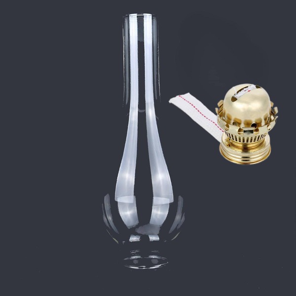 9.64 Inch By 3.74 Inch Clear Glass Lamp Chimney Outside Diameter Bulge For Vintage And Antique Style Lamps(1pc Clear Glass Lamp Chimney + 1pc Lamp Holder) Holiday Gifts Lampshade Suitable For 38-Hole Egg-Shaped Lamp Holder