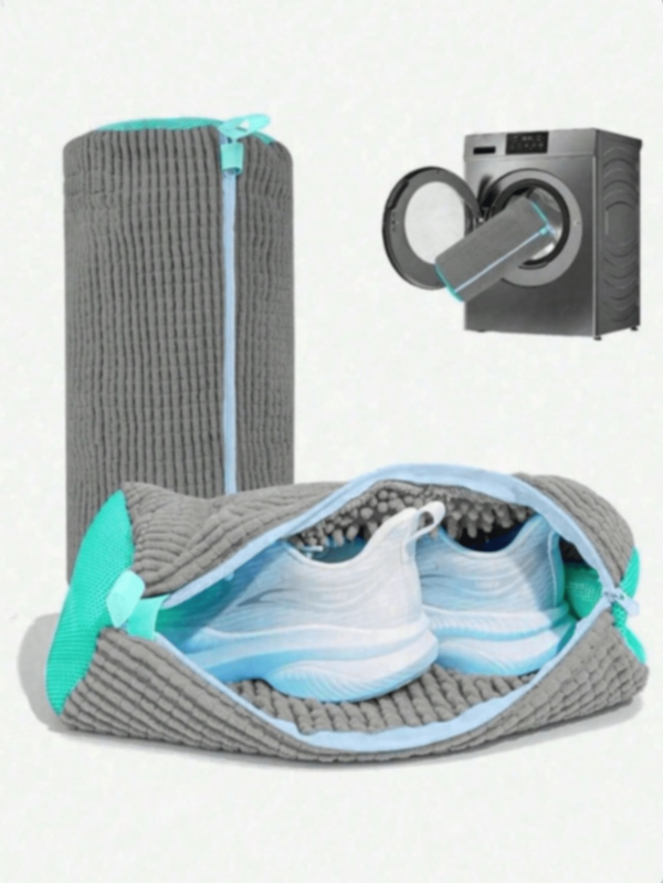 2pcs/1pc Hand Wash Free Shoe Bag, Suitable For All Types Of Shoes, Equipped With Sturdy Polyester Zipper Closure, Plush Lining For Internal Protection Of Laundry Bag, Reusable, Perfect For Sports Shoes, Casual Shoes, Running Shoes, Bathroom Storage, Storage, Shoe Storage