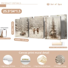 مجموعة 3 قطع من لوحات الجدار الفنية الرجعية، مجموعة لوحات جدارية على قماش للأشجار الصنوبرية والغابة الثلجية - مقاومة للماء، بإطار خشبي لديكور المناظر الطبيعية الشتوية، هدية عيد الميلاد المثالية، ديكور عيد الميلاد | ملصق عيد الميلاد | مؤطر أو غير مؤطر، ديكور الغرفة، ديكور المنزل، ديكور غرفة السكن الجامعي، هدايا لديكور الجدران في الفندق، المنزل، غرفة المعيشة، غرفة النوم، الحمام والمكتب