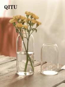 一款现代手工透明玻璃花瓶，手绘复古水培花蕾架花瓶，装饰花瓶，现代迷你透明玻璃花蕾花瓶，家居装饰花卉中心摆件，完美契合波西米亚风格厨房装饰，简约圆柱形花瓶，可用作水培植物的中心摆件，个性化礼品之选。