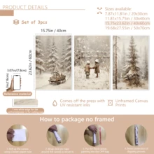 مجموعة 3 قطع من لوحات الجدار الفنية الرجعية، مجموعة لوحات جدارية على قماش للأشجار الصنوبرية والغابة الثلجية - مقاومة للماء، بإطار خشبي لديكور المناظر الطبيعية الشتوية، هدية عيد الميلاد المثالية، ديكور عيد الميلاد | ملصق عيد الميلاد | مؤطر أو غير مؤطر، ديكور الغرفة، ديكور المنزل، ديكور غرفة السكن الجامعي، هدايا لديكور الجدران في الفندق، المنزل، غرفة المعيشة، غرفة النوم، الحمام والمكتب