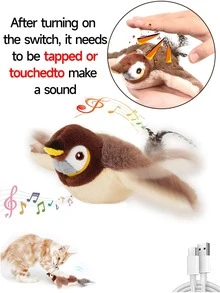 1pc Color Random Migipaws Cat Toys,Interactive Lifelike Robin Flying Flapping Bird With Catnip, Feathers Hanging By Elastic String, Automatic Chirping Kitten Toys For Indoor Cats Self Play Sparrow Bird Design Pet Plush Toy Chew Durable Cat Squeaky Toy - Multicolor - View 12