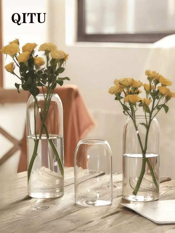 1Pc/3Pcs Modern Handcrafted Clear Glass Vase, Hand-Painted Vintage Hydroponic Flower Bud Holder Vases,Decorative Vases For Flowers,Modern Mini Clear Small Glass Bud Vase,Home Decoration Flower Centerpiece Perfect As A Bohemian Home Accent,Minimalist Cylindrical Floral Container Serves As A Centerpiece For Hydroponic Plants Room Decor Flower Vase