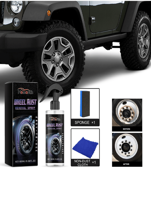 3,38 Oz Rad Rostentferner & Aufheller - Metall Rostentferner & Rostschutz, inklusive Schwamm, Tuch und Vorher/Nachher Vergleichsbilder für einfache Anwendung und glänzende Ergebnisse, Reifenwartung | Professionelle Verpackung | Effektive Formel
