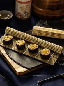 1/2/5pcs,Natural White Bamboo Sushi Rolling Mat - 24cm/9.5in Makisu For Sushi, Kimbap & Spring Rolls Easy To Clean - Multicolor - View 3