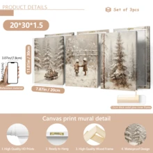 مجموعة 3 قطع من لوحات الجدار الفنية الرجعية، مجموعة لوحات جدارية على قماش للأشجار الصنوبرية والغابة الثلجية - مقاومة للماء، بإطار خشبي لديكور المناظر الطبيعية الشتوية، هدية عيد الميلاد المثالية، ديكور عيد الميلاد | ملصق عيد الميلاد | مؤطر أو غير مؤطر، ديكور الغرفة، ديكور المنزل، ديكور غرفة السكن الجامعي، هدايا لديكور الجدران في الفندق، المنزل، غرفة المعيشة، غرفة النوم، الحمام والمكتب