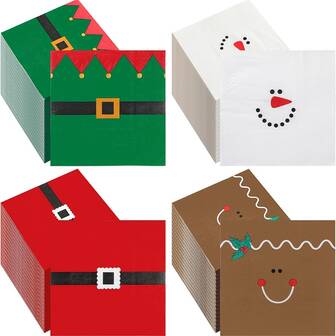 20 Pieces Of Christmas Cocktail Party Napkins, Printed With Gingerbread Men, Elves And Santa Claus Belts, Charming Pattern Tissues, Suitable For Christmas, New Year And Winter Themes, Perfect For Party Table Decoration