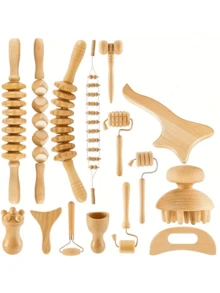 1pc Wooden Massage Tool For Body Relaxation, Can Be Used For Massaging Muscles Of Abdomen, Legs, Back, Neck, Shoulders, Waist To Relieve Tension, Wooden Scraping Gua Sha Massage Tool, Suitable As Holiday Gift For Friends - Beige - View 19