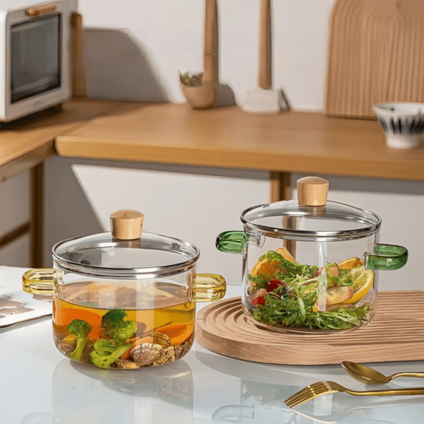 1 pezzo Mini Casseruola in Vetro Borosilicato, Pentola Trasparente per Fornello a Gas, Pentola Mini Resistente al Calore per Bollire Frutti di Mare, 1,6L