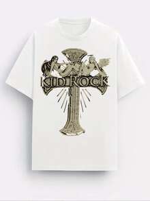 Herren-T-Shirt mit Vintage-Engelsdruck und Grafikdesign im Grunge-Stil, lässiger Stil für Männer, modisches Oberteil, ideal für den Alltag, einzigartiges Kunstwerk-Design - Weiss - Übersicht 2