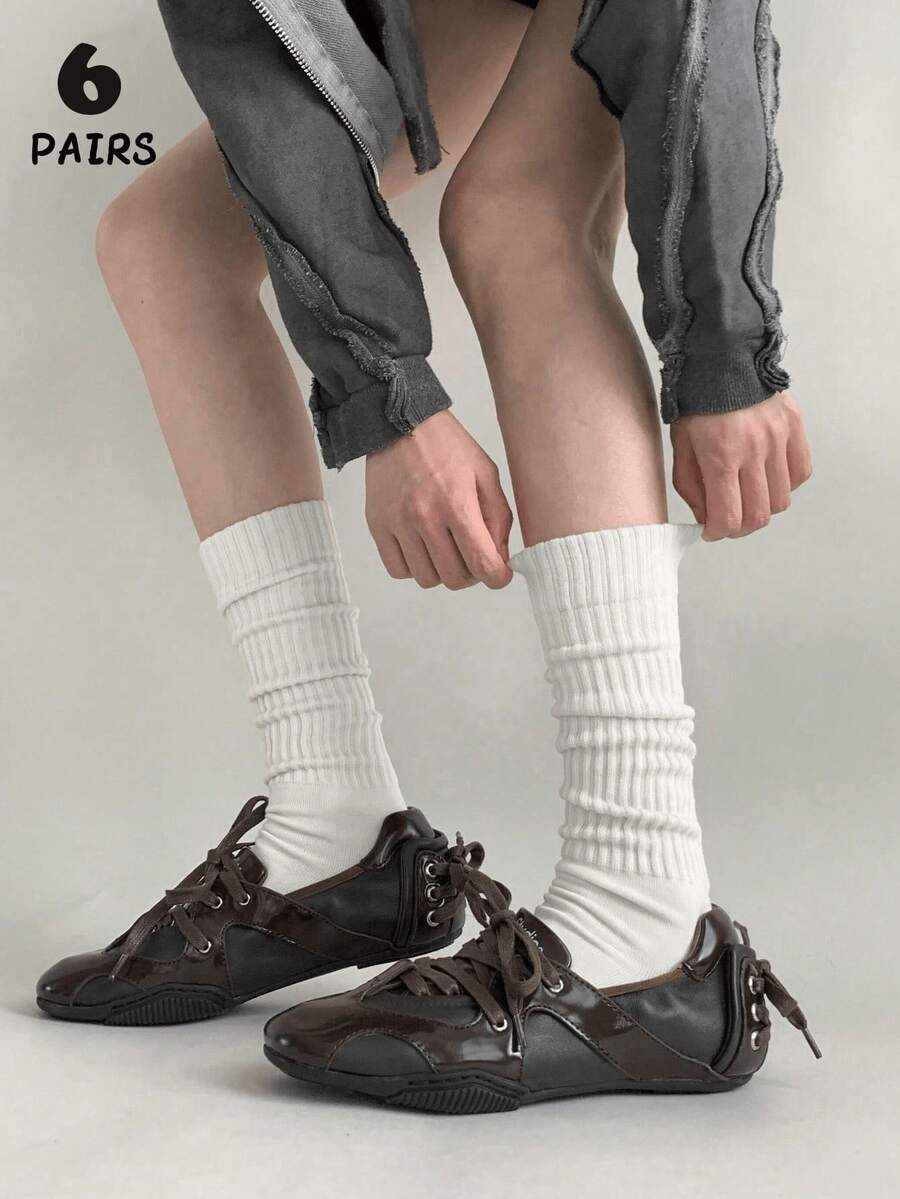 6 pares de calcetines largos y cálidos de mujer, de color negro y blanco, de corte delgado y adecuados para usar diariamente con zapatos de cuero, para otoño/invierno - Multicolor - Ver 1