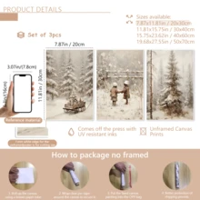 مجموعة 3 قطع من لوحات الجدار الفنية الرجعية، مجموعة لوحات جدارية على قماش للأشجار الصنوبرية والغابة الثلجية - مقاومة للماء، بإطار خشبي لديكور المناظر الطبيعية الشتوية، هدية عيد الميلاد المثالية، ديكور عيد الميلاد | ملصق عيد الميلاد | مؤطر أو غير مؤطر، ديكور الغرفة، ديكور المنزل، ديكور غرفة السكن الجامعي، هدايا لديكور الجدران في الفندق، المنزل، غرفة المعيشة، غرفة النوم، الحمام والمكتب