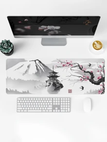 1pc EFISH Mouse Pad Japanese Cherry Blossom (800*300*3MM) Large Extended Mouse Pad, Stitched Edges Mouse Mat, Non-Slip Rubber Base