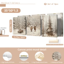 مجموعة 3 قطع من لوحات الجدار الفنية الرجعية، مجموعة لوحات جدارية على قماش للأشجار الصنوبرية والغابة الثلجية - مقاومة للماء، بإطار خشبي لديكور المناظر الطبيعية الشتوية، هدية عيد الميلاد المثالية، ديكور عيد الميلاد | ملصق عيد الميلاد | مؤطر أو غير مؤطر، ديكور الغرفة، ديكور المنزل، ديكور غرفة السكن الجامعي، هدايا لديكور الجدران في الفندق، المنزل، غرفة المعيشة، غرفة النوم، الحمام والمكتب