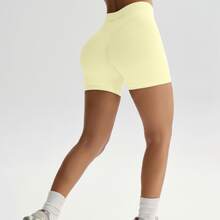 Women's High Waist Butt Lifting Gym Shorts Compression Sculpting Curve Fit Yoga Workout Active Shorts - Lemon Lime - View 3