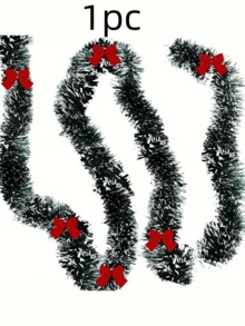 1pc 6.6ft Christmas Garlands, Dark Green Frost Tip Metal Garlands With Red Bows For Christmas Trees And Indoor And Outdoor Decorations, Perfect For Holiday, Wedding And Party Decorations, Home Decorations, Room Decorations Christmas Decorations Winter