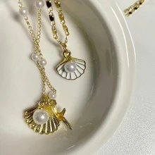 2件套沙滩风海星贝壳珍珠项链套装，波西米亚风饰品，适合度假和夏季穿搭，精致叠戴项链，沙滩配饰