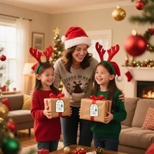 30 Piezas Etiquetas Navideñas con Cuerda, Etiquetas de Agradecimiento Navideñas de 3.3x2.1 Pulgadas, Etiquetas de Regalo de Fiesta de Año Nuevo con Árbol y Corona para Bolsas de Dulces, Sobres y Regalos, Manualidades y Decoración Navideña