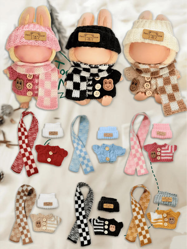(Clothing Only, Including Hat&Scarf) Bestseller 17cm Knit Outfit With Hat&Scarf- Doll Outfit, Casual/Chic/Cute Style For Doll's Wardrobe, Perfect For Collectible Dolls.
