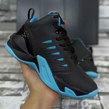 Men's High-Top Basketball Boot - Style, Comfort And Performance - 黑色和藍色 - 查看 3