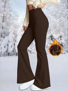Women's Thermal Thermal Lined High Waist Flare Pants, Winter Fitness Warm Thick Leggings Soft Yoga Pants, Women's Clothing, Women's Winter Clothing
