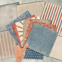 36 de coli de hârtie pentru scrapbooking, 15 cm (fundal vintage cu motive de cuvinte, stea, dungi), potrivite pentru Bullet Journal, Junk Journals, felicitări, albume și obiecte de artizanat